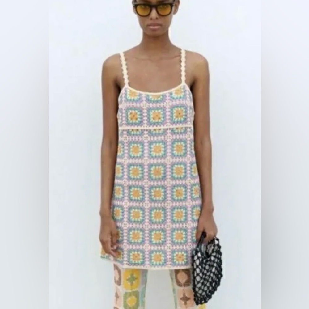 Zara croché boho mini dress size small multicolor